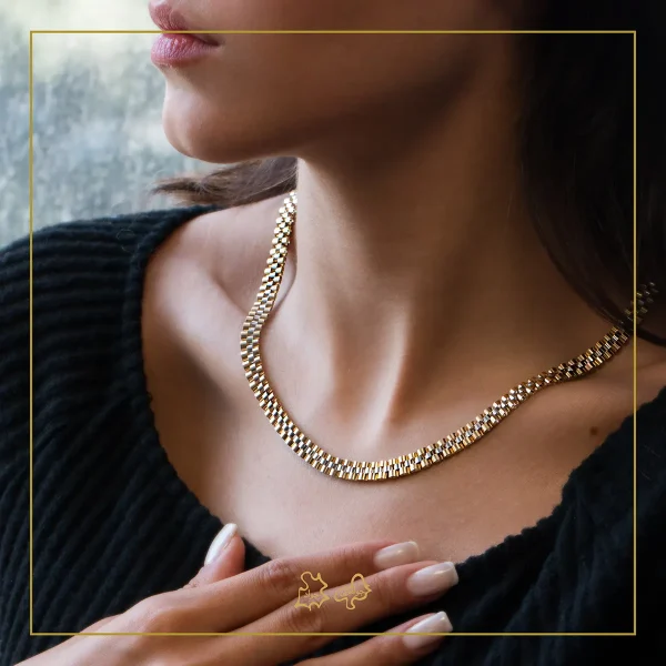 گردنبند طلا مدل رولکس طلایی سفید سه رج