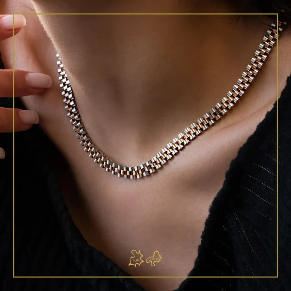گردنبند طلا مدل رولکس رزگلد سفید سه رج