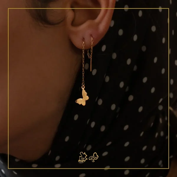 گوشواره طلا بخیه ای پروانه نورا