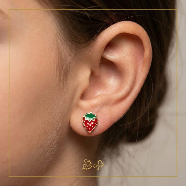 گوشواره طلا بچه‌گانه توت فرنگی لارج