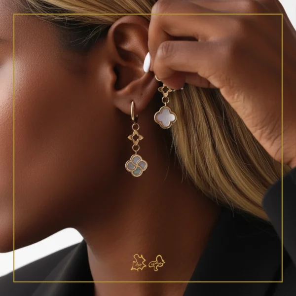 گوشواره طلا ونکلیف پارس سفید و خاکستری اکلیلی