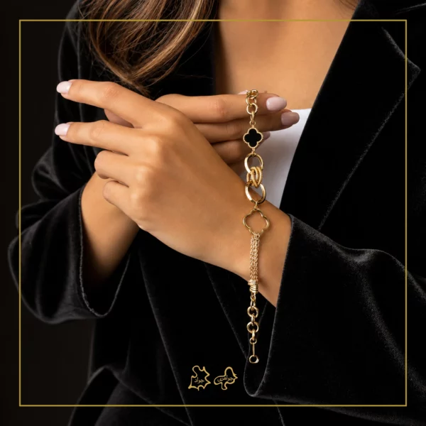 دستبند طلا ونکلیف مشکی گره