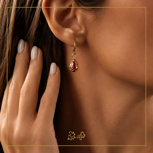 گوشواره طلا باکسی قرمز اشک